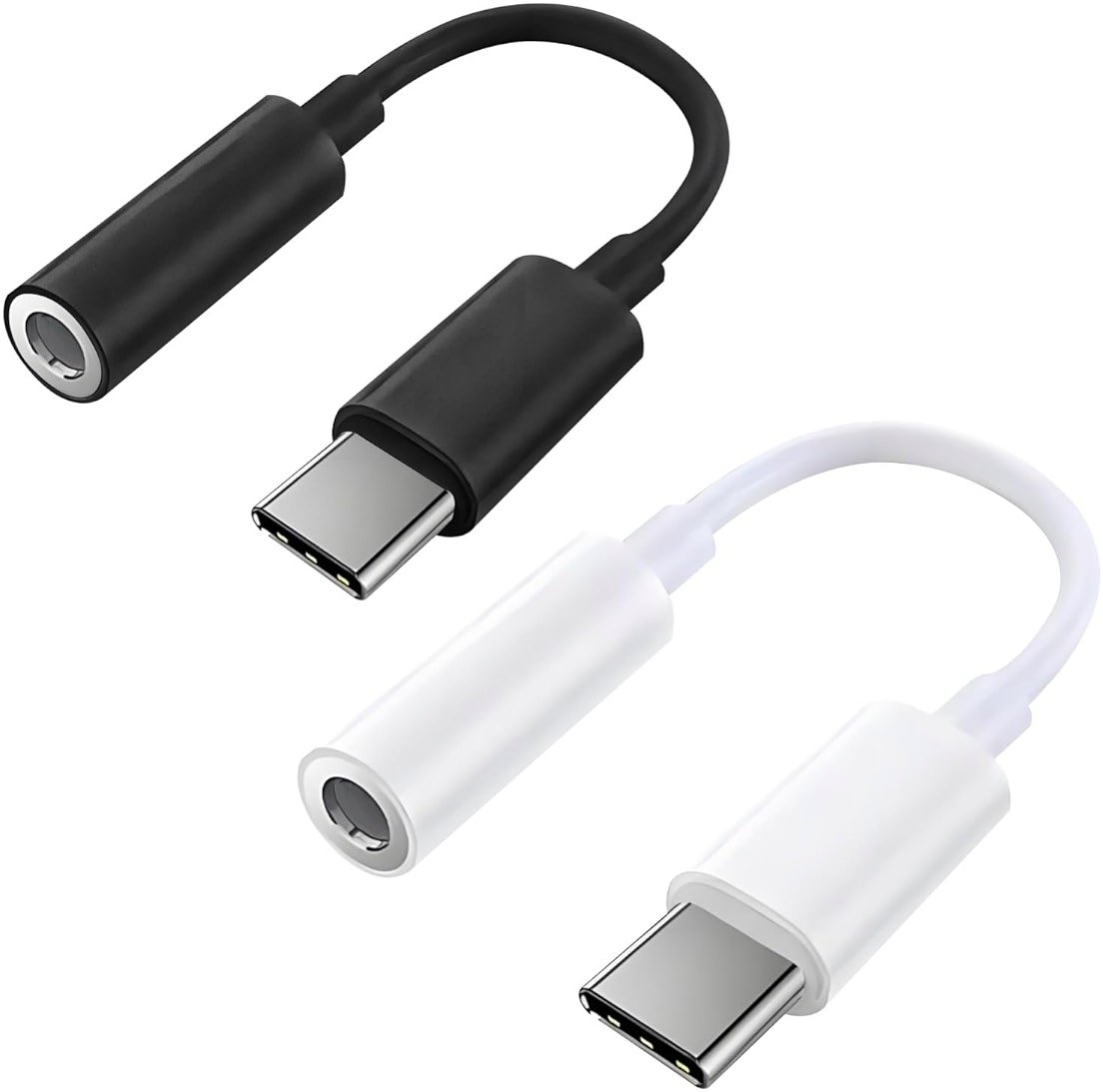QAJOPFN 2 Pack USB C to 3.5mm Headphone Jack Adapter, Hi-Fi DAC Audio Converter with Microphone, Compatible with iPhone 15/Pro, Samsung Galaxy, iPad Pro, MacBook, Pixel, Black & White - Product Image