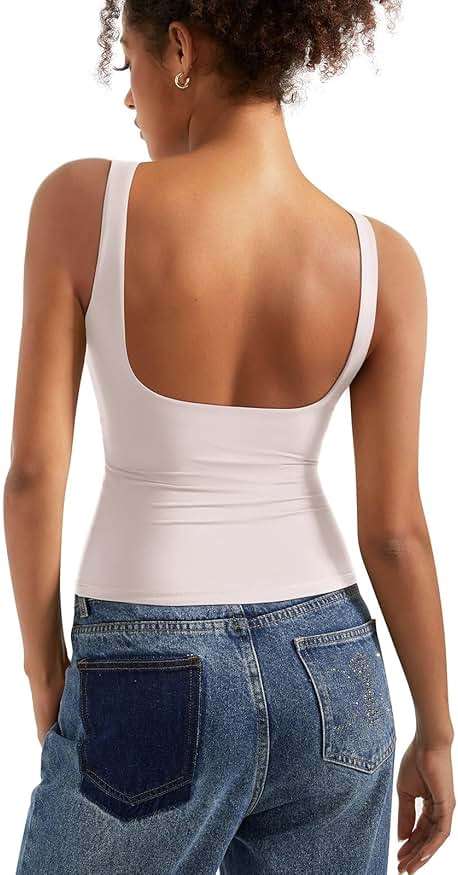 SUUKSESS Women Padded Open Back Boat Neck Tank Tops Double Lined Basic Shirts - Image 1