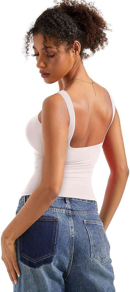 SUUKSESS Women Padded Open Back Boat Neck Tank Tops Double Lined Basic Shirts - Image 3