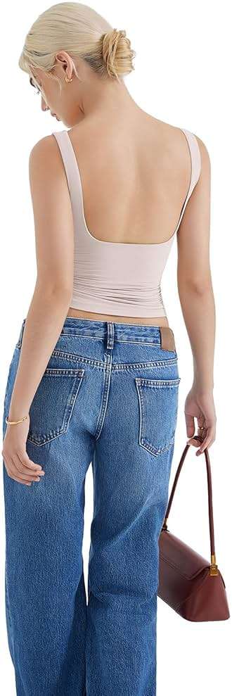 SUUKSESS Women Padded Open Back Boat Neck Tank Tops Double Lined Basic Shirts - Image 4