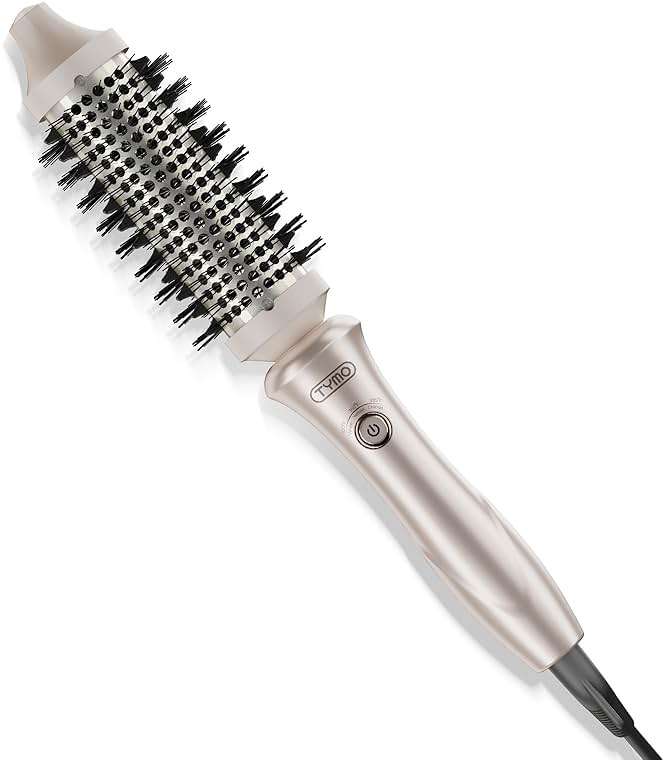 TYMO Thermal Brush Curling Brush - STYLUX 1.5 Inch Blowout Volumizer with Flexi-Fit for Hair Straightening, Heated Round Styler Tool, Hair Straightener and Curler 2 in 1, Dual Voltage, Gold - Image 1
