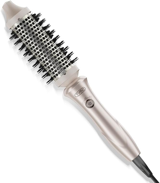 TYMO Thermal Brush Curling Brush - STYLUX 1.5 Inch Blowout Volumizer with Flexi-Fit for Hair Straightening, Heated Round Styler Tool, Hair Straightener and Curler 2 in 1, Dual Voltage, Gold - Product Image