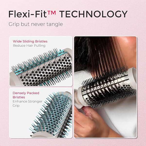 TYMO Thermal Brush Curling Brush - STYLUX 1.5 Inch Blowout Volumizer with Flexi-Fit for Hair Straightening, Heated Round Styler Tool, Hair Straightener and Curler 2 in 1, Dual Voltage, Gold - Image 3