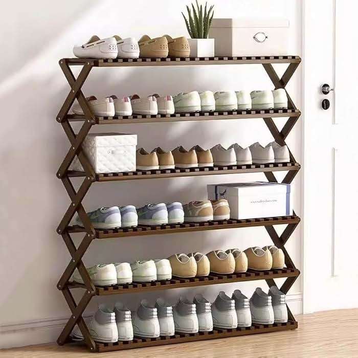 YOUQUEEN Entrance Shoe Rack Foldable Shoe Rack, Multifunctional Free Standing Shoe Storage Shelf, Multi-Tier Bamboo Shoe Organizer Rack for Closet Entryway Shoe Stand for Entryway(6-Layers 50cm) - Image 2