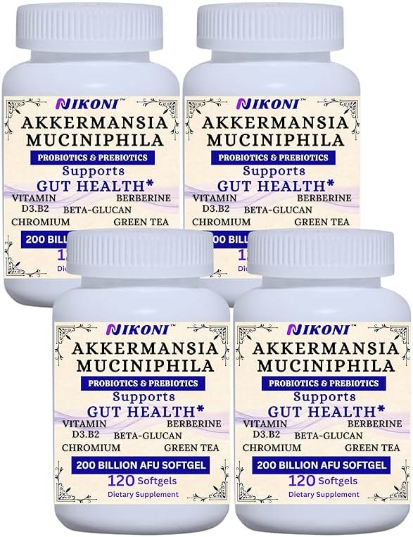 Nikoni Akkermansia Muciniphila GLP-1 Probiotic Supplement for Women & Men, Gut Health (Pack of 4) - Product Image