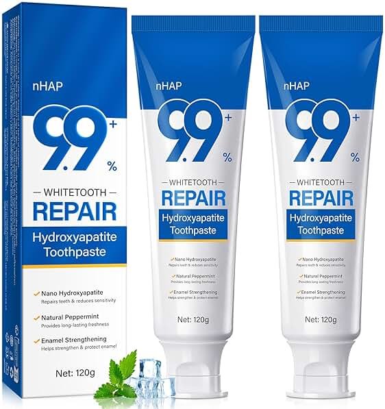 9.9% Hydroxyapatite Toothpaste - 2 Pack, Protects Enamel and Strengthens Teeth, Cleans and Cares for Oral Health, Freshens Breath, Non-Irritating, Natural and Safe, 8.46 Oz - Product Image