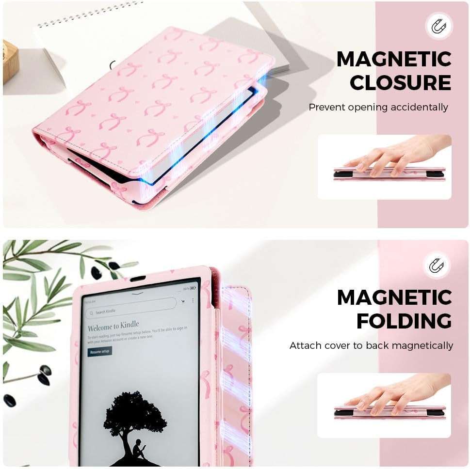 Pink Bow Case for 7"/ 6.8“ Kindle Paperwhite 12th/11th Generation,Hand Strap Stand Book Cover Sleeve for Kindle Colorsoft Signature Edition,2025 Cute Coquette Ereader Ebook Gifts - Image 3