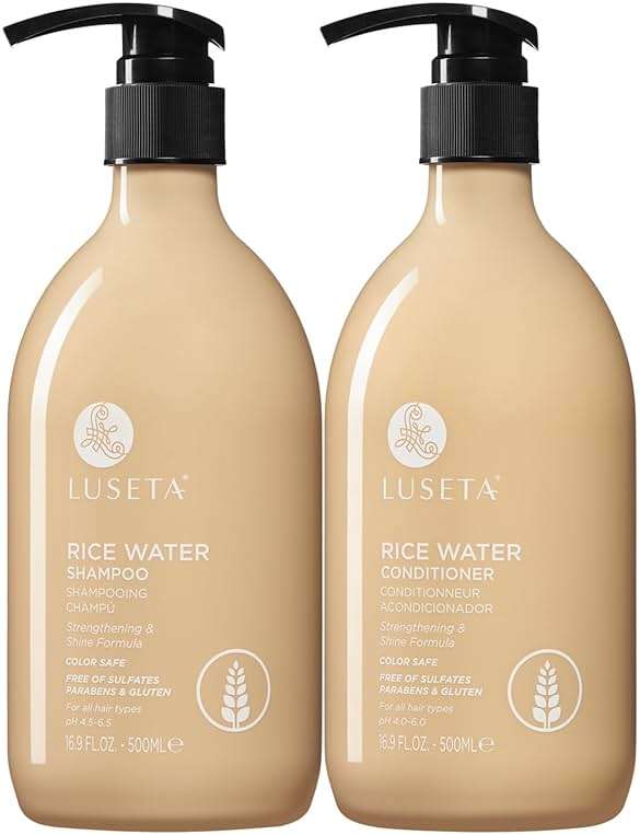 Luseta Rice Water Shampoo and conditioner Set Strengthening & Nourishing Revitalizes Shine for All Hair Types Hydrating & Frizz Control for Women and Men 16.9oz*2 - Image 1