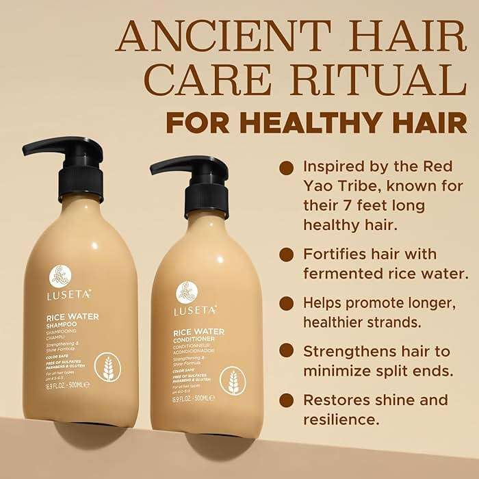 Luseta Rice Water Shampoo and conditioner Set Strengthening & Nourishing Revitalizes Shine for All Hair Types Hydrating & Frizz Control for Women and Men 16.9oz*2 - Image 5