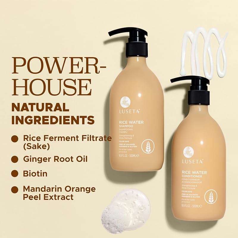 Luseta Rice Water Shampoo and conditioner Set Strengthening & Nourishing Revitalizes Shine for All Hair Types Hydrating & Frizz Control for Women and Men 16.9oz*2 - Image 6