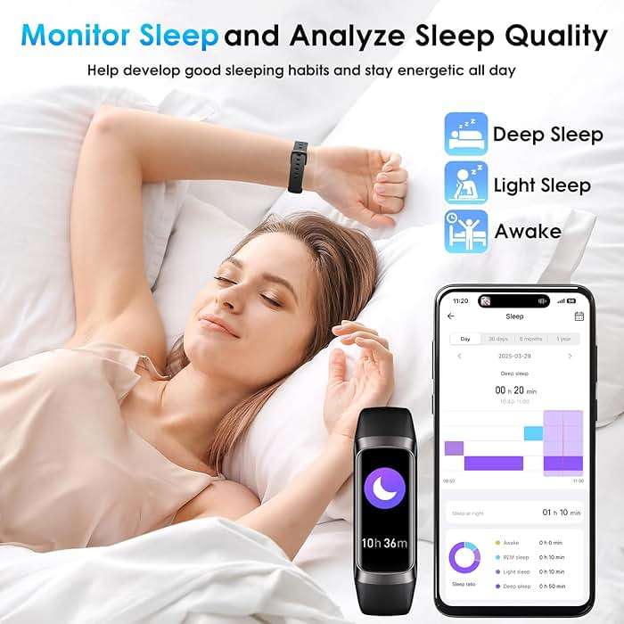 VUHIGIB Fitness Tracker, 24/7 Heart Rate Blood Oxygen Blood Pressure Body Temp Monitor Sleep Calorie Tracker with 1.1" AMOLED Touch Color Screen Pedometer Smart Watch Waterproof for Women Men - Image 3