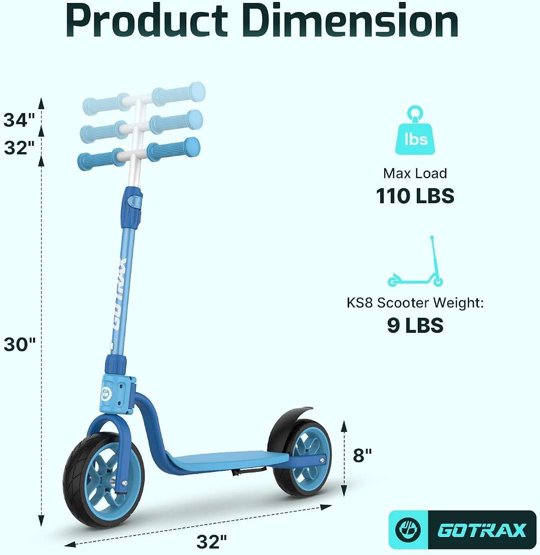 Gotrax KS8 Kick Scooter for Kids 5+, Large 8" Wheels and Height Adjustable Handlebar, Sturdy Wide Deck & Rear Brake, Detachable for Easy Storage, 2 Wheels Kids Scooter, Gift for Boys & Girl - Image 7