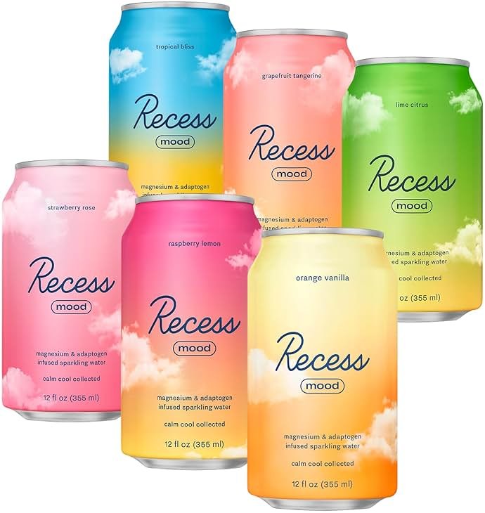 Recess Mood Magnesium Supplement Drink Calming Beverage, 12 Ounce (Variety Pack, 12 Pack) *Greatest Hits Sampler* - Product Image