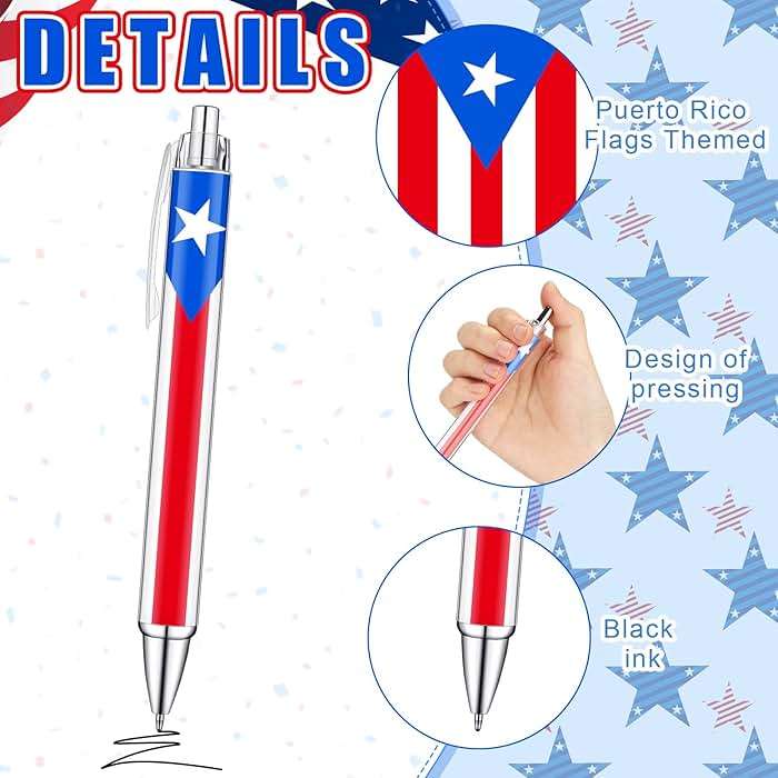 Sayglossy 36 Pcs Puerto Rico Party Souvenirs Gifts Puerto Rico Ballpoint Pens with Flags Frog Hibiscus Flowers Pattern for Patriotic Latin American Spanish Party Favors (Classic Style) - Image 4