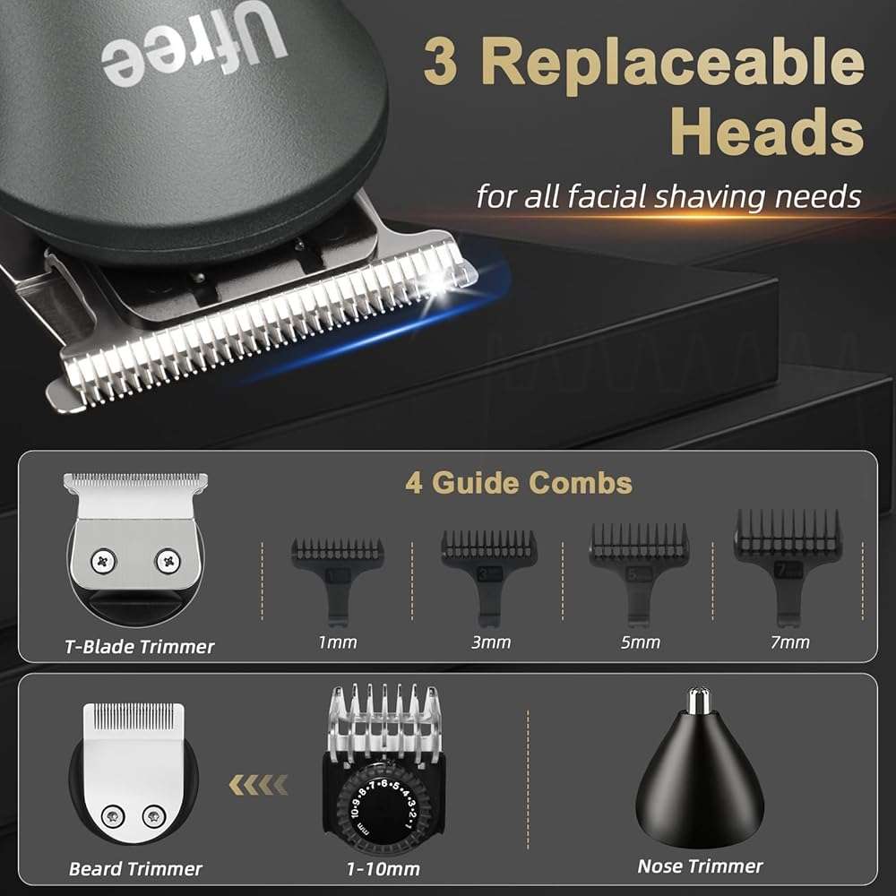 Ufree Beard Trimmer for Men with Hair Clipper, Professional Hair Clippers for Men and Hair Trimmers, Cordless Electric Razor Mens Grooming Kit for Nose, Face, Ear, Body, Gifts for Men Husband Father - Image 6