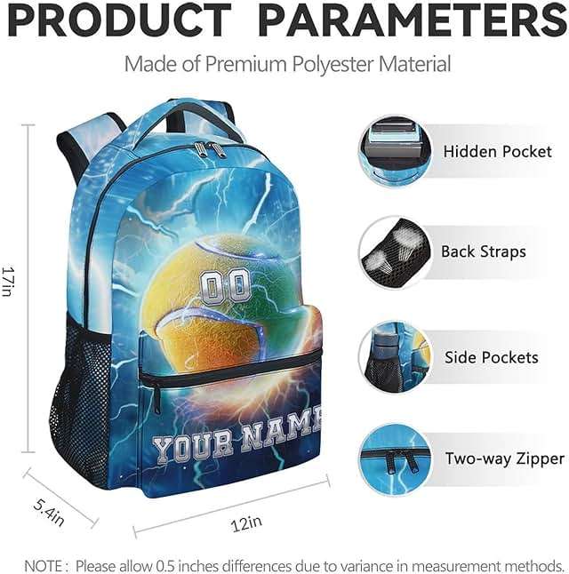 Custom Kids Backpack for Students - 17 Inch Tennis Backpacks for Middle School - Lightweight Durable Sports Bookbag - Image 3