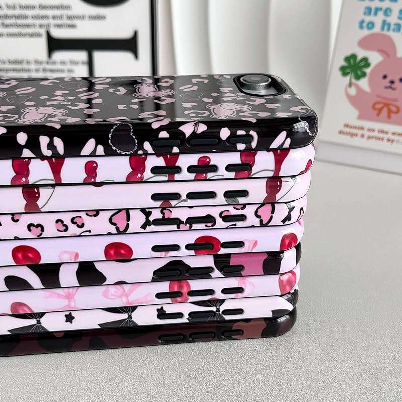 DEFBSC Case for iPhone 17e/iPhone 16e, Cute Pink Bow Cherry Print Aesthetic Trendy Pattern for Women Girls Slim Durable Bumper Shockproof for iPhone 17e/iPhone 16e Case, Pink Ribbon/Glossy - Image 4