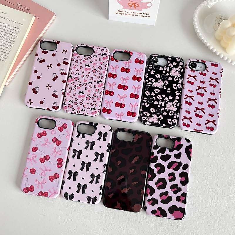 DEFBSC Case for iPhone 17e/iPhone 16e, Cute Pink Bow Cherry Print Aesthetic Trendy Pattern for Women Girls Slim Durable Bumper Shockproof for iPhone 17e/iPhone 16e Case, Pink Ribbon/Glossy - Image 6