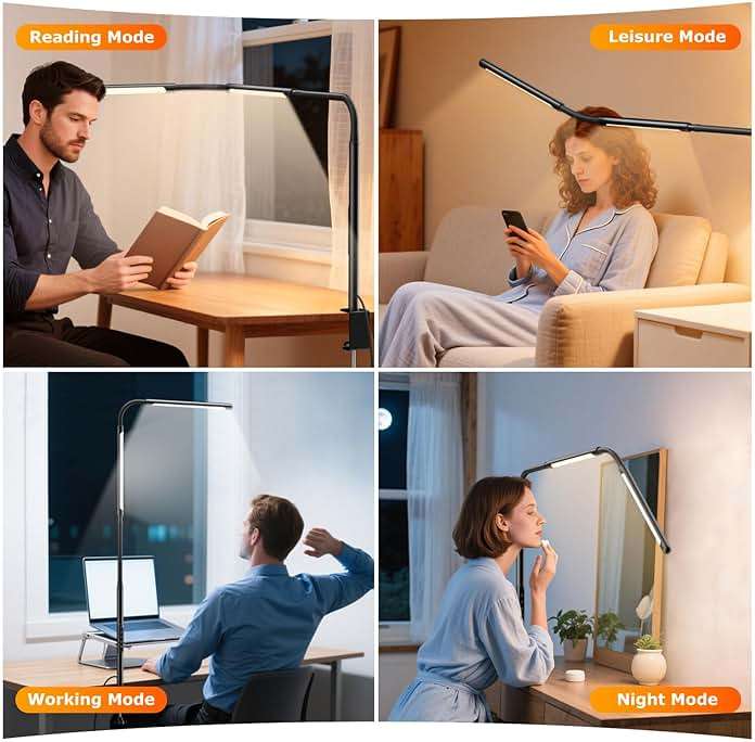LED Desk Lamp for Home Office, Eye-Caring Desk Light with Adjustable Gooseneck, Dual Screen Computer Monitor Light with Stepless Dimming, Stepless Color Temp, Memory Function for Study, Workbench - Image 6