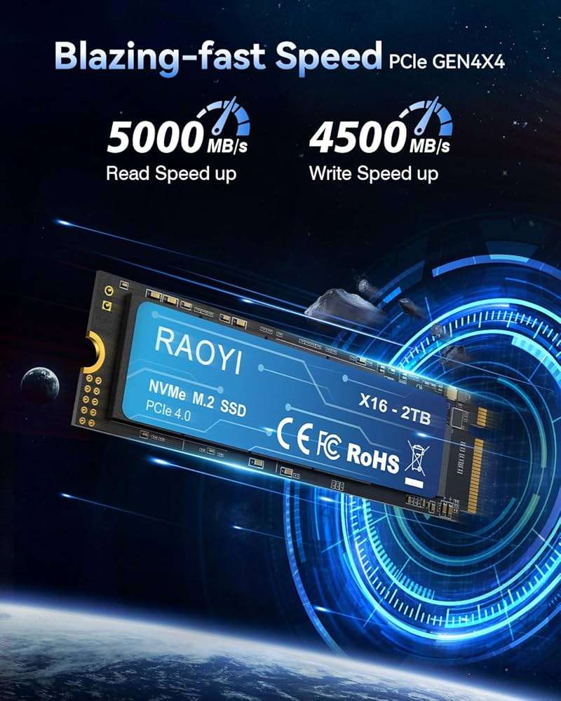 RAOYI 2TB NVMe Internal Solid State Drive M.2 2280 PCIe Gen4x4 SSD, Up to 5000MB/s, Configure SLC Cache, Storage and Memory Expansion for PS5 Laptop Desktop - Image 2