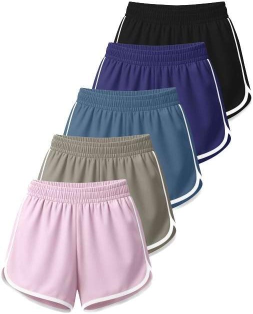 Real Essentials 5 Pack: Women’s Dry-Fit Dolphin Shorts – Athletic Running Workout Gym Lounge Active Casual (Plus Available) - Product Image