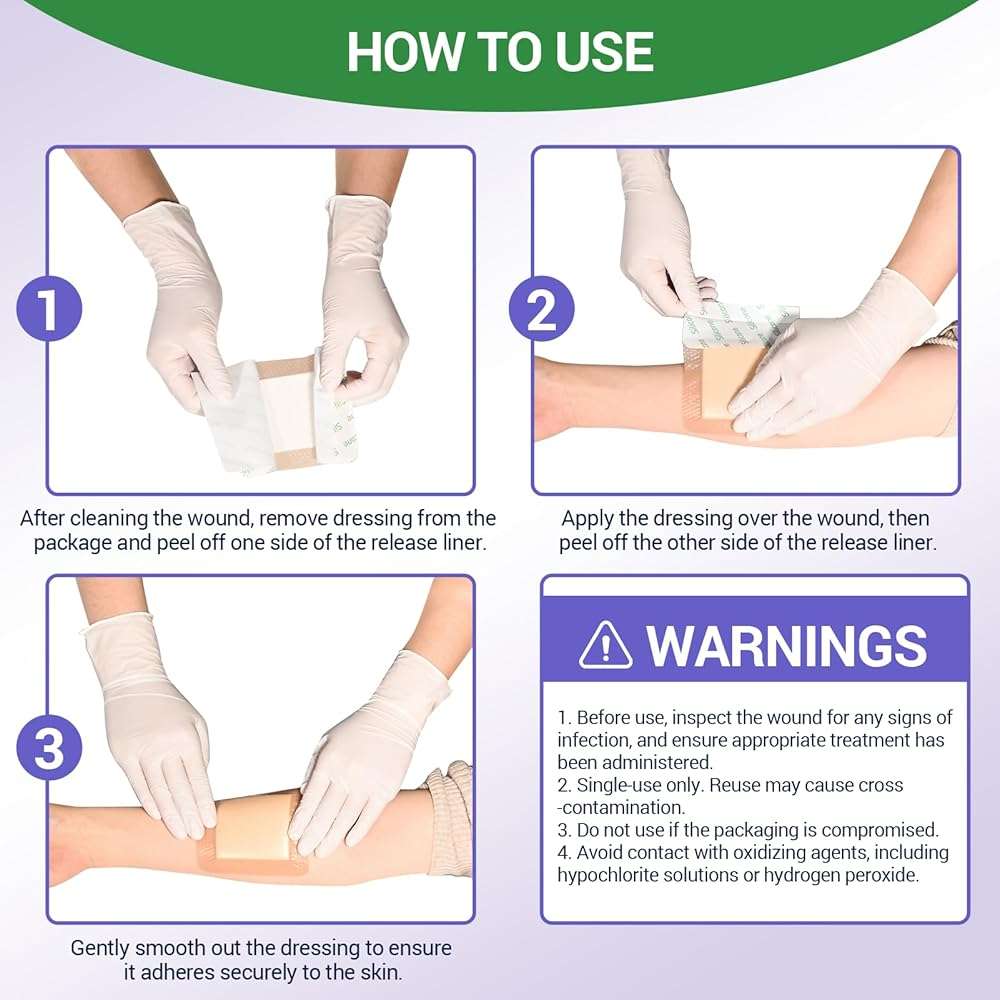 VitaFoam 5 Pack Silicone Foam Dressing 7" x 7" with Border, High Absorbency Wound Bandage, Gentle Adhesion, Soft Breathable Silicone Bandages for Wound Care - Image 8