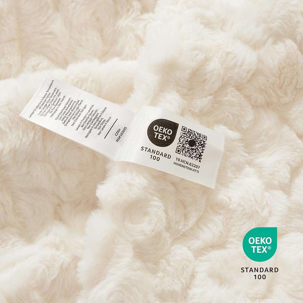 Cozy Bliss Faux Fur Throw Blanket for Couch, Fuzzy Soft Plush Thick Warm Fluffy Reversible Wave Textured Blanket for Sofa Bedroom Living Room, 55 * 70 Inches Cream White - Image 5