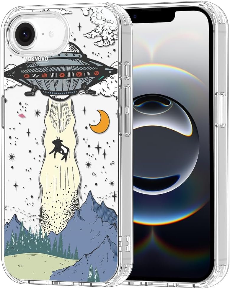 MOSNOVO for iPhone 17e Case/iPhone 16e Case, Shockproof Military-Grade Protection 6.6ft Drop Tested, Clear Phone Case for iPhone 16e / iPhone 17e, UFO Design - Product Image