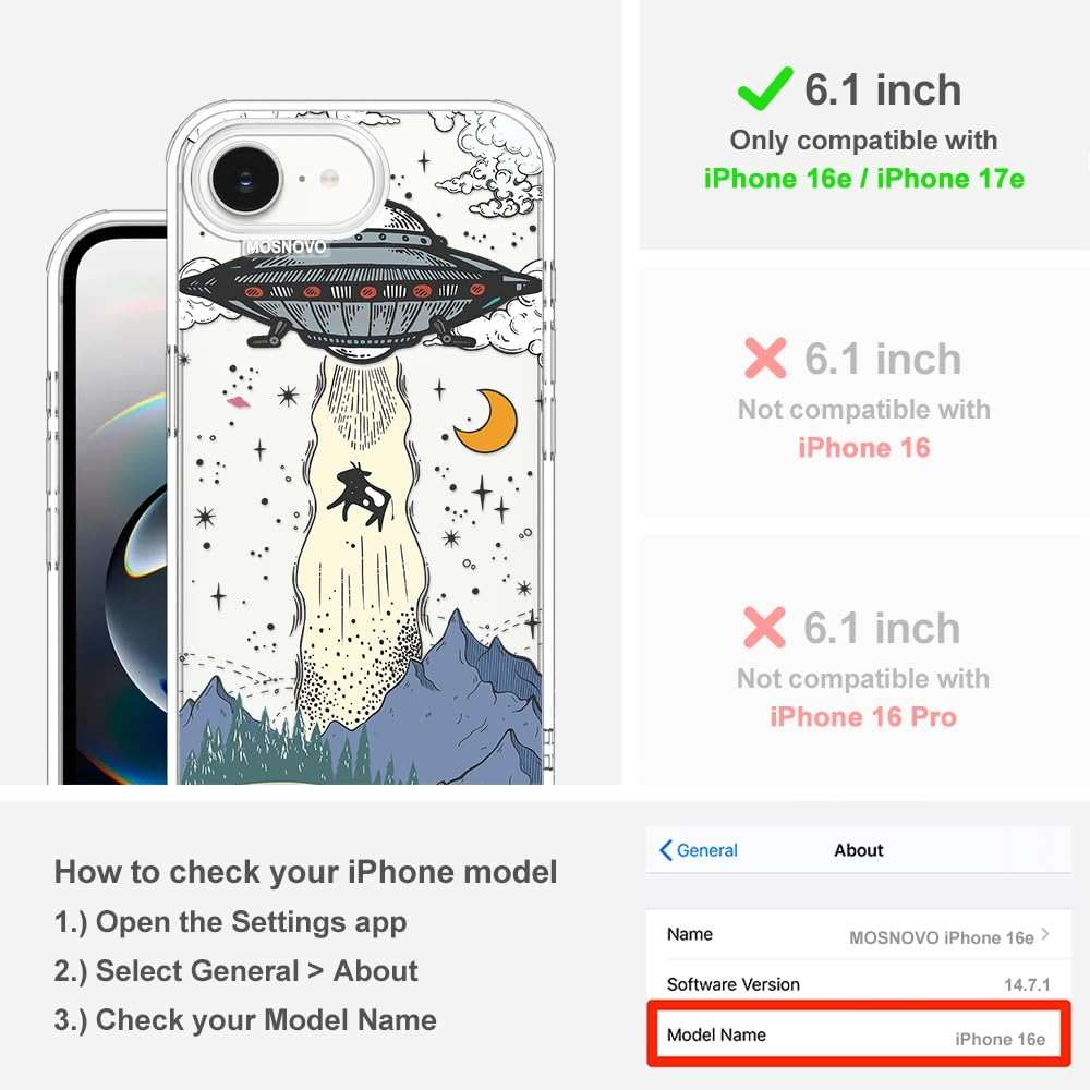 MOSNOVO for iPhone 17e Case/iPhone 16e Case, Shockproof Military-Grade Protection 6.6ft Drop Tested, Clear Phone Case for iPhone 16e / iPhone 17e, UFO Design - Image 2