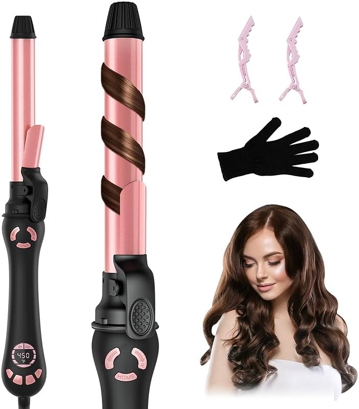 Rotating Curling Iron - 1 Inch Automatic Curling Iron for Fast Long-Lasting Curler Waves, Dual Voltage Automatic Hair Curler with Adjustable Temp and LCD Display for Effortless Waves, Rose Gold - Product Image