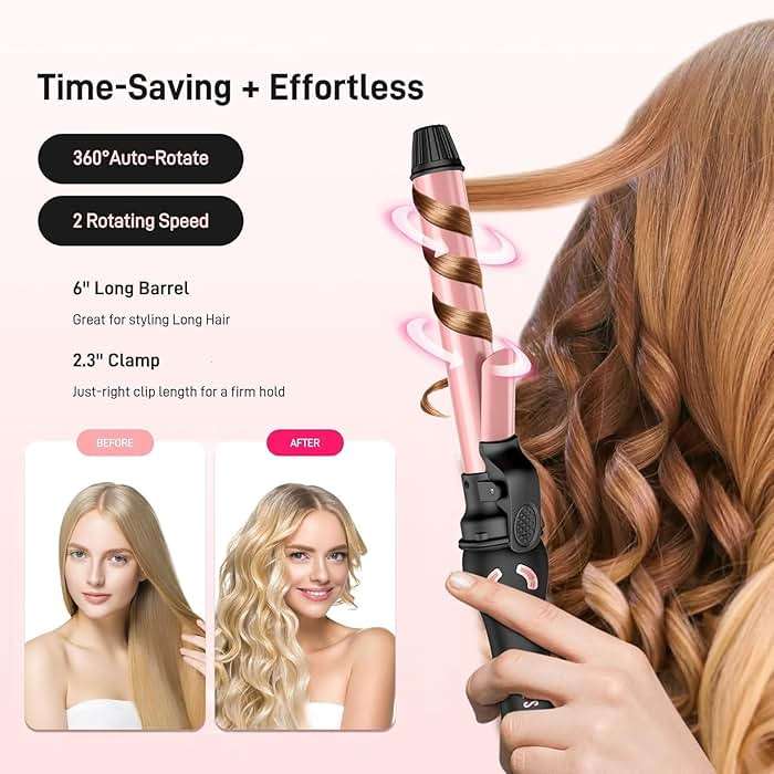 Rotating Curling Iron - 1 Inch Automatic Curling Iron for Fast Long-Lasting Curler Waves, Dual Voltage Automatic Hair Curler with Adjustable Temp and LCD Display for Effortless Waves, Rose Gold - Image 2