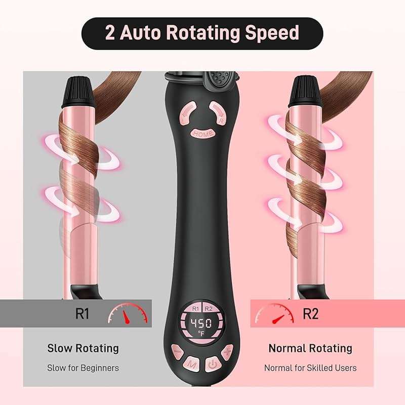 Rotating Curling Iron - 1 Inch Automatic Curling Iron for Fast Long-Lasting Curler Waves, Dual Voltage Automatic Hair Curler with Adjustable Temp and LCD Display for Effortless Waves, Rose Gold - Image 3