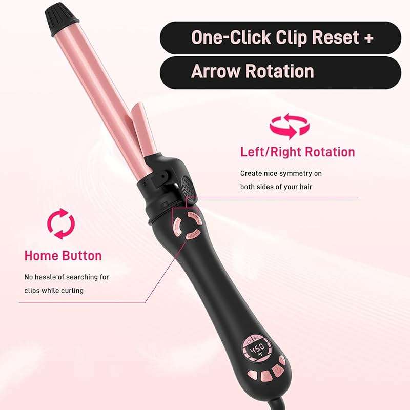Rotating Curling Iron - 1 Inch Automatic Curling Iron for Fast Long-Lasting Curler Waves, Dual Voltage Automatic Hair Curler with Adjustable Temp and LCD Display for Effortless Waves, Rose Gold - Image 5