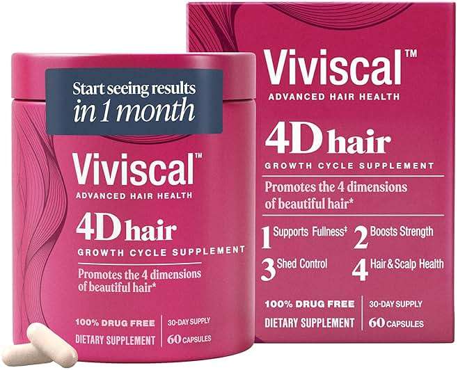 Viviscal 4D Hair Growth Cycle Supplements for Women for Full, Strong, and Healthy Hair; Made with Keratin, Vitamin A, Biotin, Zinc, 30 Day Supply, 60 Count - Image 1