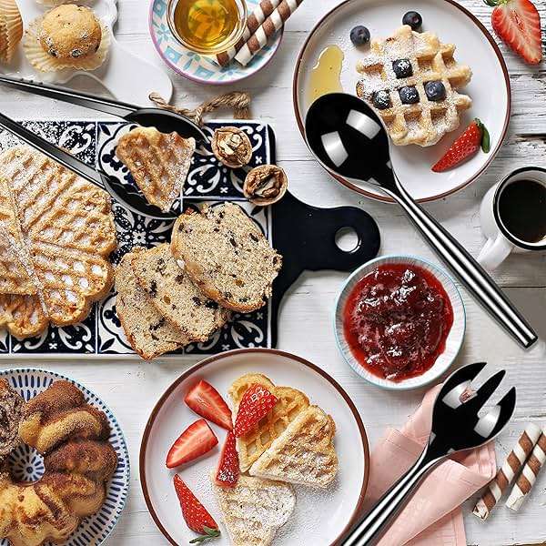 Dualshine 24 Pcs Disposable Black Plastic Serving Utensils,8 Set Including 9.72" Plastic Serving Spoons, Forks and 8.46" Tongs, for Dinner Parties, Buffets,Banquets, Events, Weddings, and Daily Use - Image 2