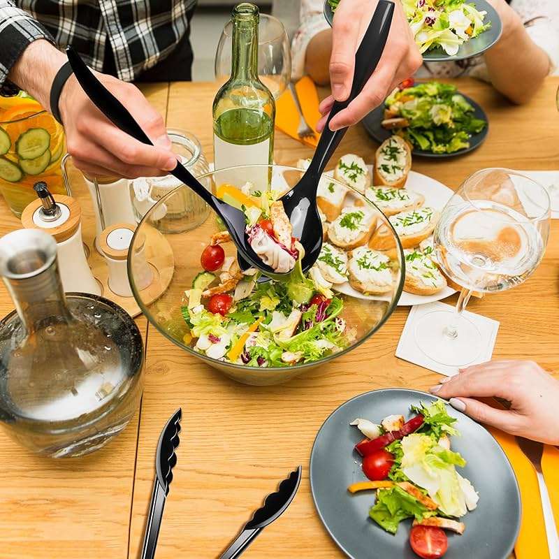Dualshine 24 Pcs Disposable Black Plastic Serving Utensils,8 Set Including 9.72" Plastic Serving Spoons, Forks and 8.46" Tongs, for Dinner Parties, Buffets,Banquets, Events, Weddings, and Daily Use - Image 4