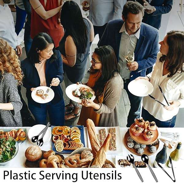 Dualshine 24 Pcs Disposable Black Plastic Serving Utensils,8 Set Including 9.72" Plastic Serving Spoons, Forks and 8.46" Tongs, for Dinner Parties, Buffets,Banquets, Events, Weddings, and Daily Use - Image 6