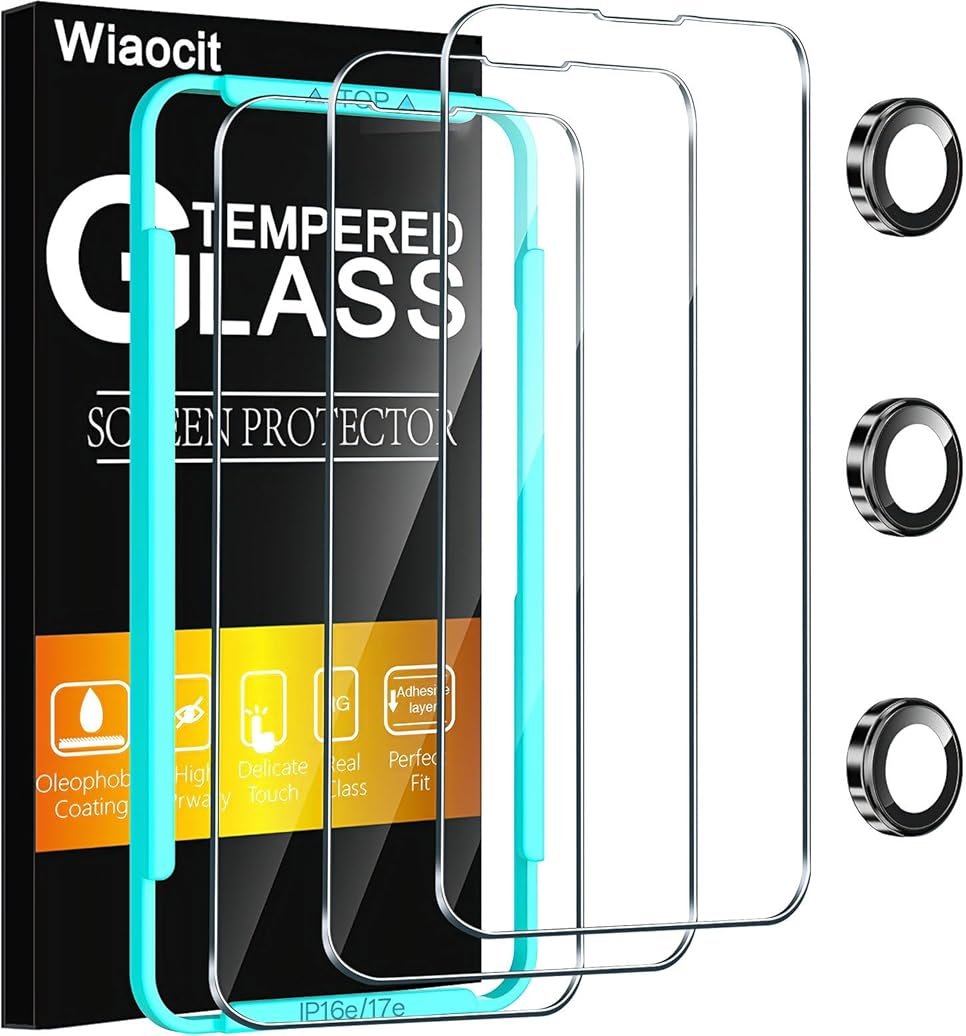 Wiaocit 3 Pack Tempered Glass Screen Protector for iPhone 16e/iPhone 17e with 3 Pack Camera Lens Protector, 9H Hardness, Bubble Free, Case Friendly - Product Image