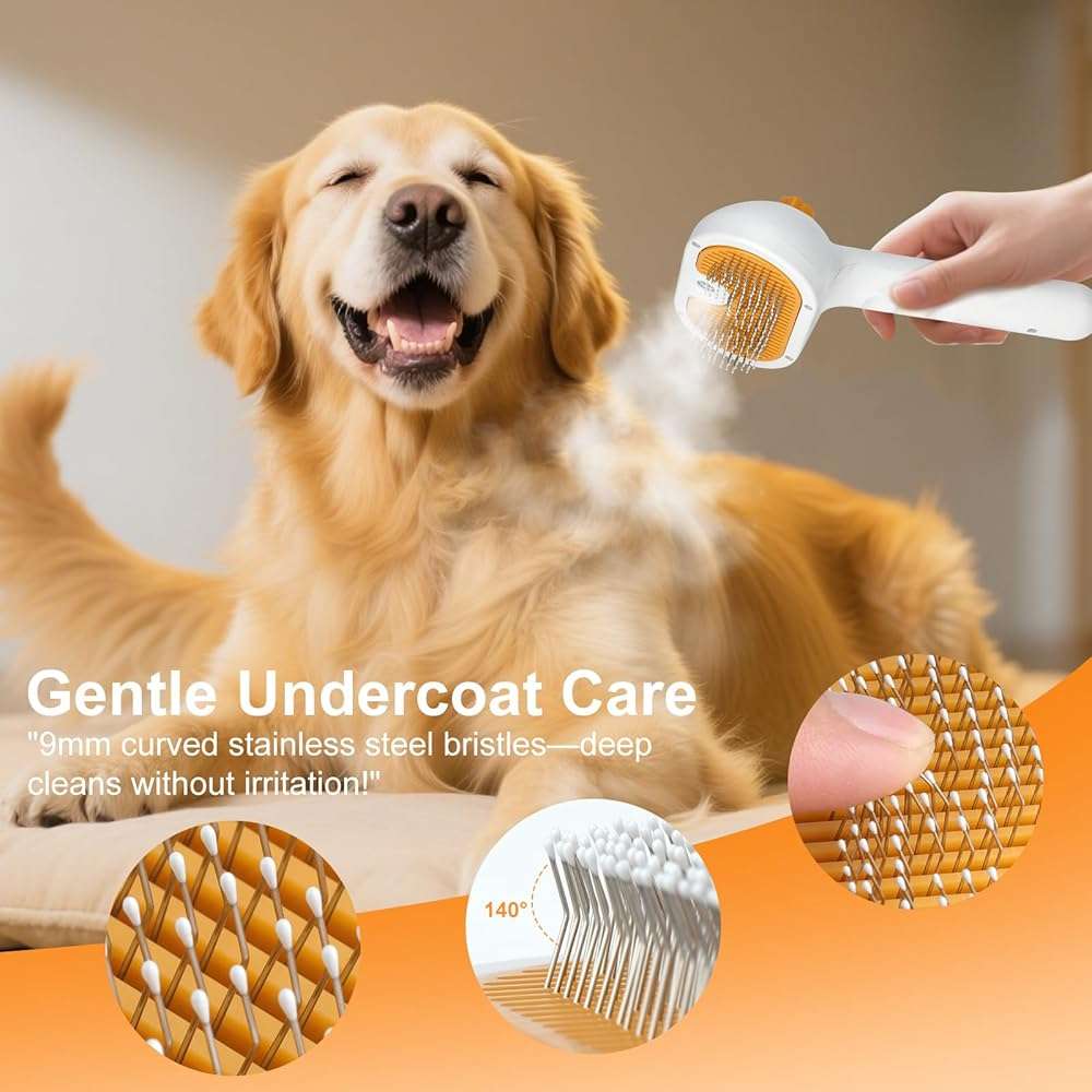 Pet Steam Brush for Dog & Cat – 3-in-1 Spray Hair Removal Comb – Steam for Shedding & Grooming – Water Brush for Long & Short Haired Pets – Spritz Defur Comb – Includes Waterless Shampoo - Image 2