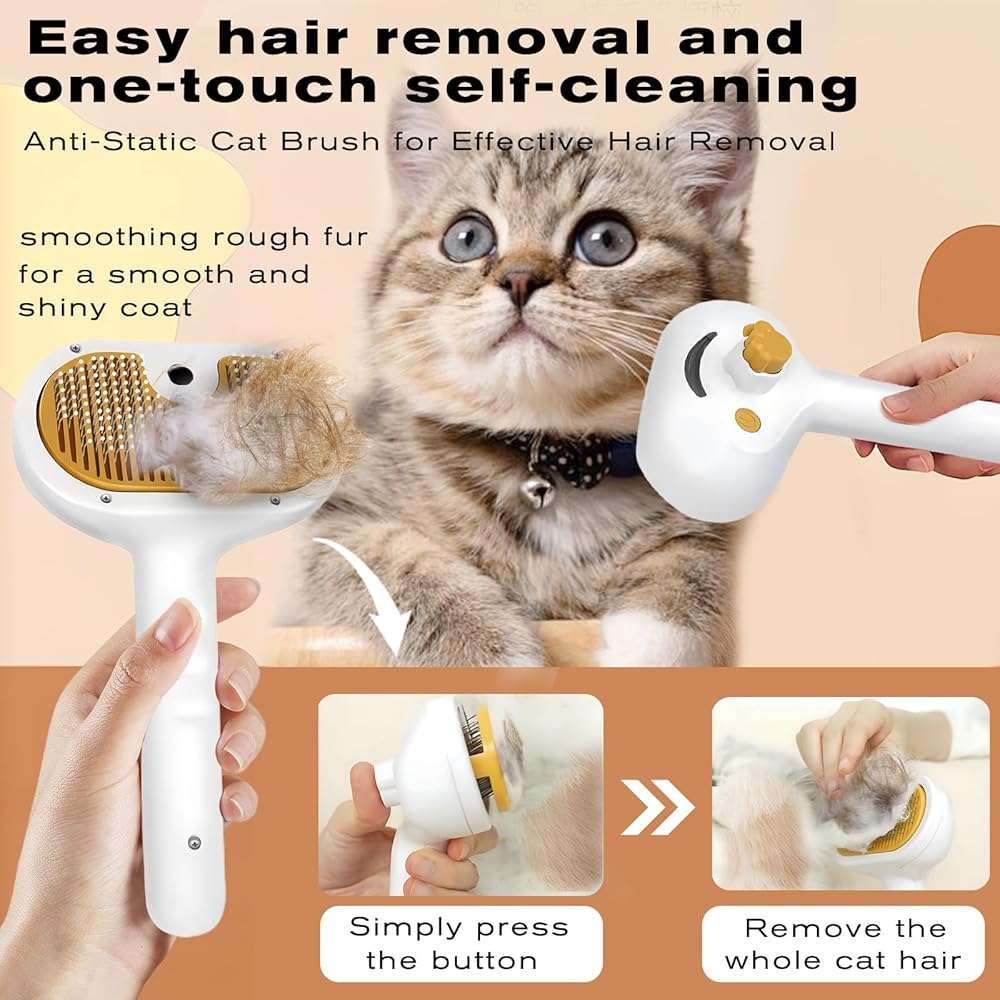 Pet Steam Brush for Dog & Cat – 3-in-1 Spray Hair Removal Comb – Steam for Shedding & Grooming – Water Brush for Long & Short Haired Pets – Spritz Defur Comb – Includes Waterless Shampoo - Image 3