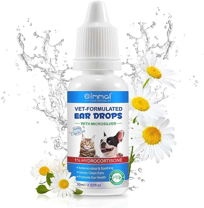 Dog & Cat Ear Infection Treatment Drop with 1% Hydrocortisone for Dog Yeast Ear Infections, Soothes Itchy Ears, Prevents Infections, Safe for Puppies, Adult, Ear Drops for Dogs & Cats 2 fl oz. - Product Image