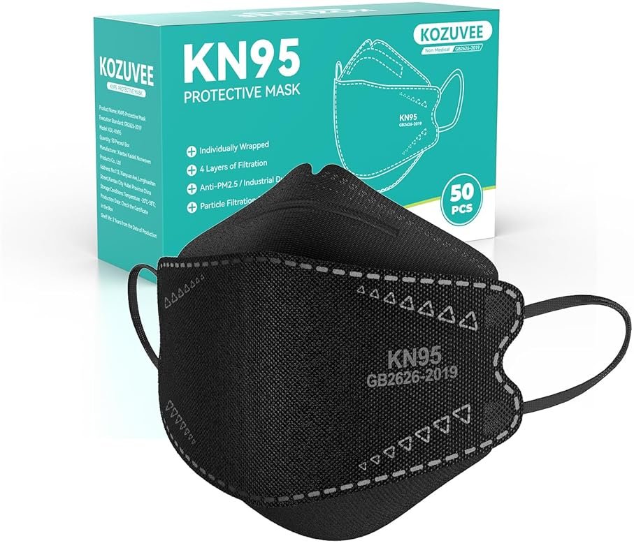 KOZUVEE KN95 Face Masks Black for Adults, Individually Wrapped, Breathable Disposable KN95 Mask with Elastic Ear Loop - Product Image