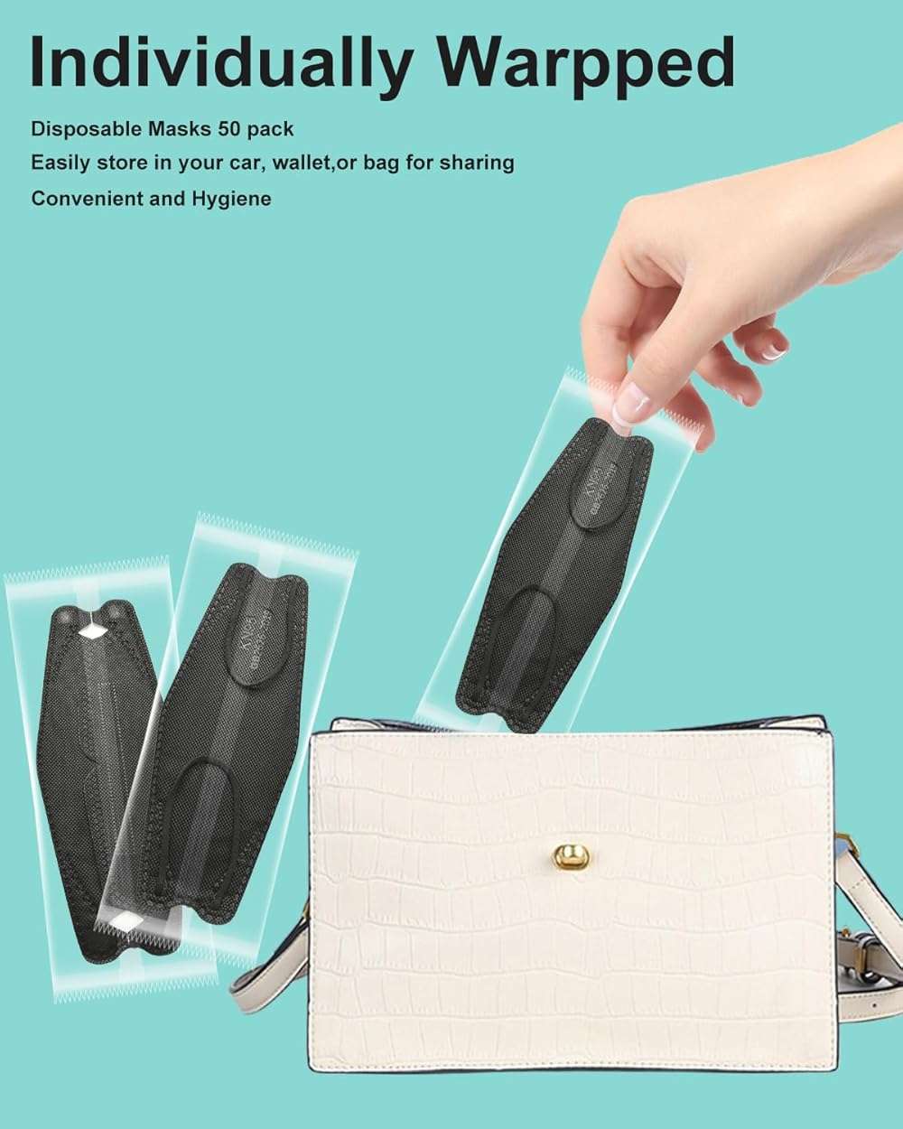 KOZUVEE KN95 Face Masks Black for Adults, Individually Wrapped, Breathable Disposable KN95 Mask with Elastic Ear Loop - Image 2