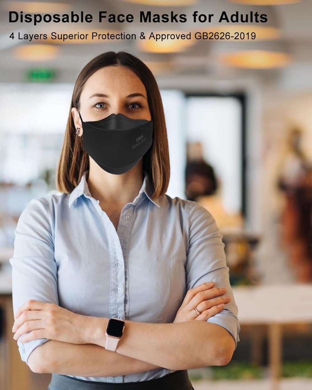 KOZUVEE KN95 Face Masks Black for Adults, Individually Wrapped, Breathable Disposable KN95 Mask with Elastic Ear Loop - Image 6