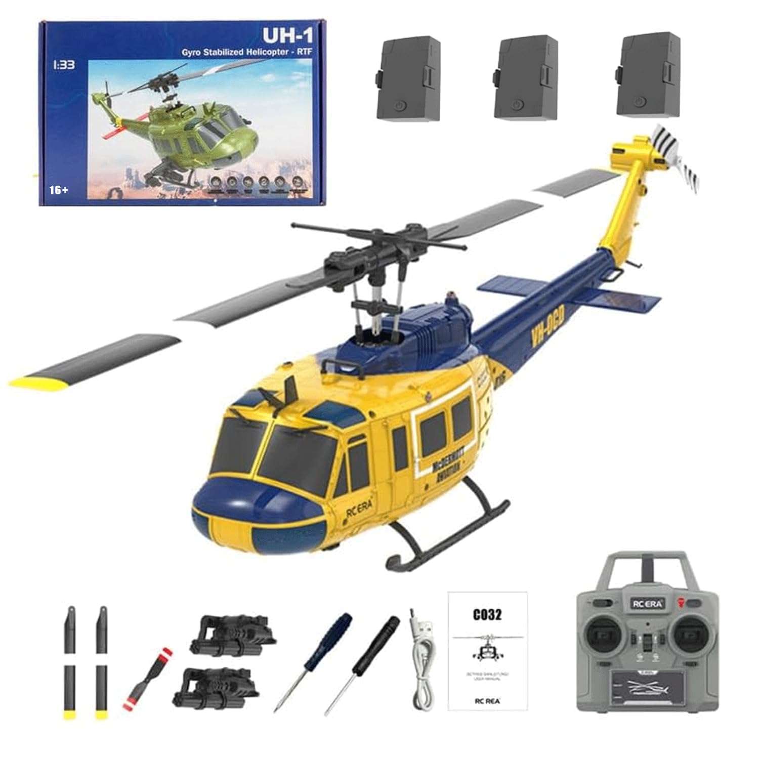 YOMTDIY UH-1 Huey Remote Control Helicopters RC Aircraft for Adults, RC ERA C032 1/48 Scale 6CH 2.4G Gyro Stabilized Aircraft with Fly Upside Down 3D Rolling -RTF / 3 Battery - Image 1