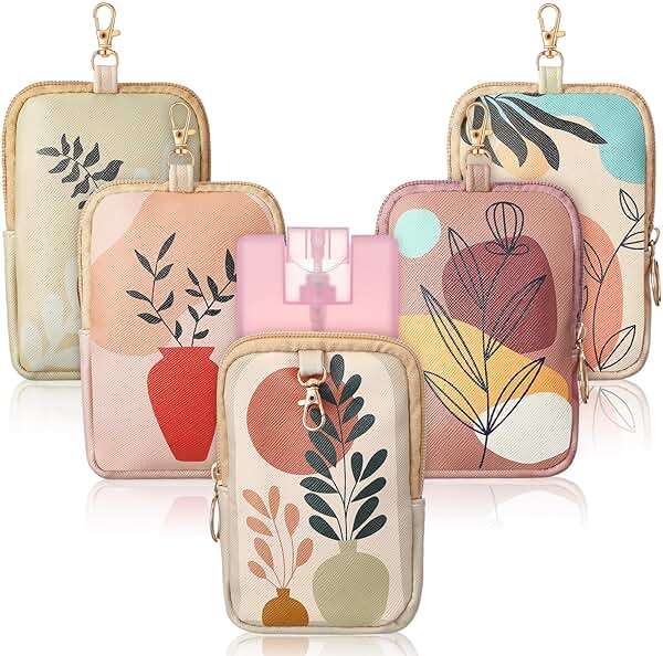 Kacctyen 5 Pcs Hand Sanitizer Spray Case, Boho Zippered Pouch Touch Power Mist Portable Hand Sanitizer Holder Protective Case Attachable Fashion Accessory with Snap Hook, 1fl oz - Image 1