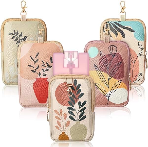 Kacctyen 5 Pcs Hand Sanitizer Spray Case, Boho Zippered Pouch Touch Power Mist Portable Hand Sanitizer Holder Protective Case Attachable Fashion Accessory with Snap Hook, 1fl oz - Product Image
