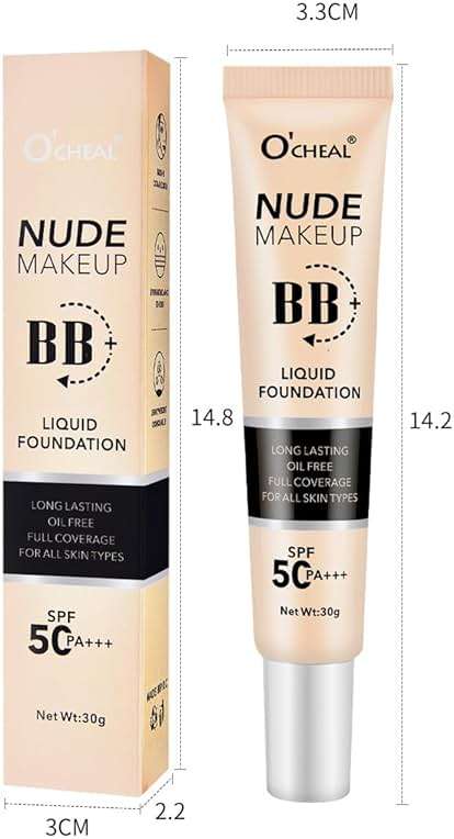 O'CHEAL BB Cream with SPF 50+ | Full Coverage Tinted Moisturizer with Buildable Concealer Powder Foundation, Oil-Free, Hydrating & Matte Finish | Vegan, Cruelty-Free, for All Skin Types(Natural) - Image 8