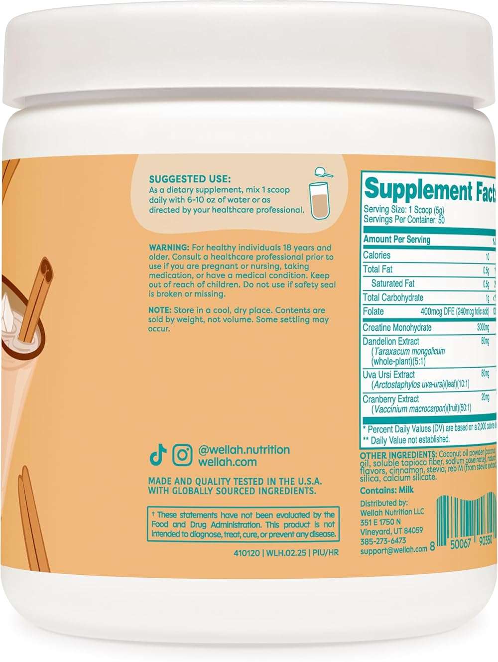 Wellah Creatine for Women (50 Servings, Horchata) - Creatine Monohydrate with Dandelion & Cranberry Extract - Image 3
