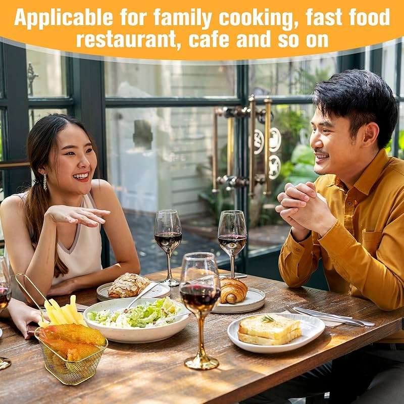 Potchen 24 Pcs Mini Square Fry Basket Stainless Steel French Fries Holder Deep Fryer Baskets Square Mesh Food Holder with Handle Table Serving Chips Baskets for Kitchen Restaurant Barbecue (Gold) - Image 2
